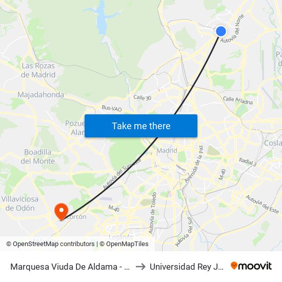 Marquesa Viuda De Aldama - Trva. Del Cañón to Universidad Rey Juan Carlos map