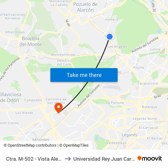 Ctra. M-502 - Vista Alegre to Universidad Rey Juan Carlos map