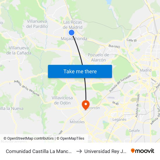 Comunidad Castilla La Mancha - Av. España to Universidad Rey Juan Carlos map