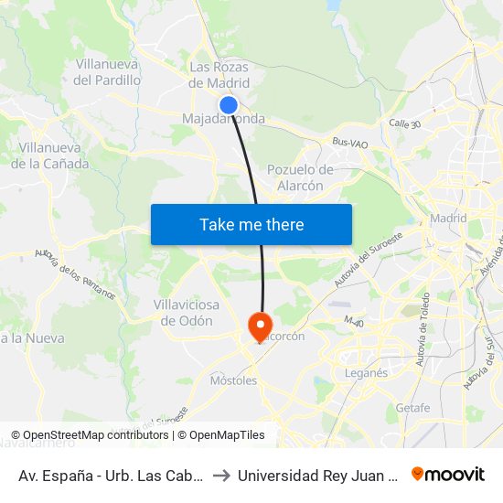 Av. España - Urb. Las Cabañas II to Universidad Rey Juan Carlos map