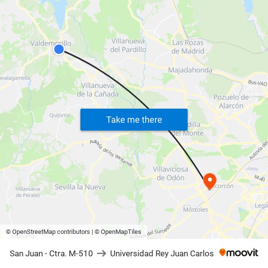 San Juan - Ctra. M-510 to Universidad Rey Juan Carlos map