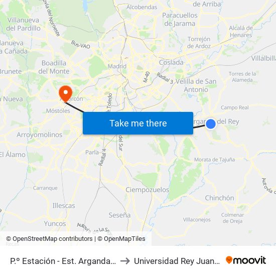 P.º Estación - Est. Arganda Del Rey to Universidad Rey Juan Carlos map