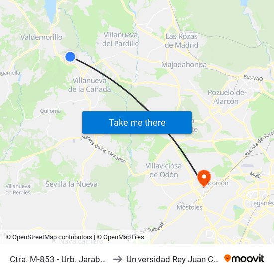 Ctra. M-853 - Urb. Jarabeltrán to Universidad Rey Juan Carlos map