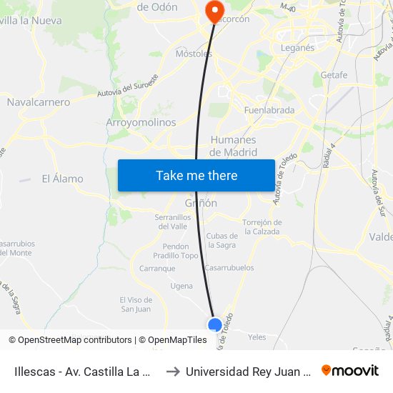 Illescas - Av. Castilla La Mancha to Universidad Rey Juan Carlos map
