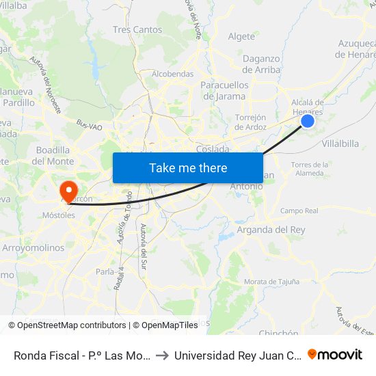 Ronda Fiscal - P.º Las Moreras to Universidad Rey Juan Carlos map