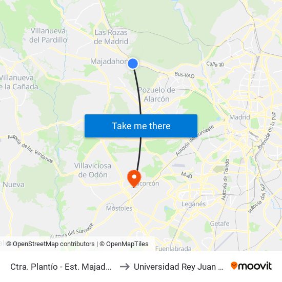 Ctra. Plantío - Est. Majadahonda to Universidad Rey Juan Carlos map
