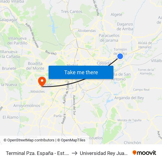 Terminal Pza. España - Est. Torrejón to Universidad Rey Juan Carlos map