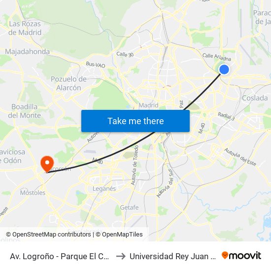 Av. Logroño - Parque El Capricho to Universidad Rey Juan Carlos map