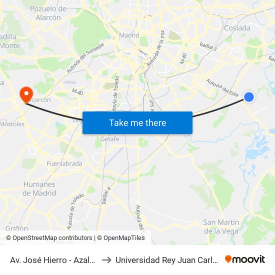 Av. José Hierro - Azalea to Universidad Rey Juan Carlos map