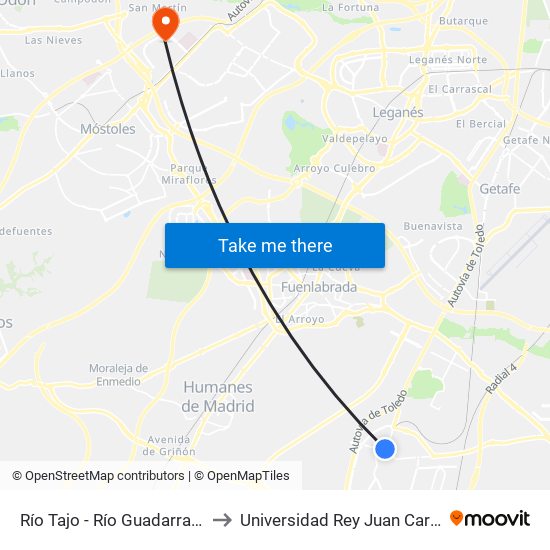 Río Tajo - Río Guadarrama to Universidad Rey Juan Carlos map
