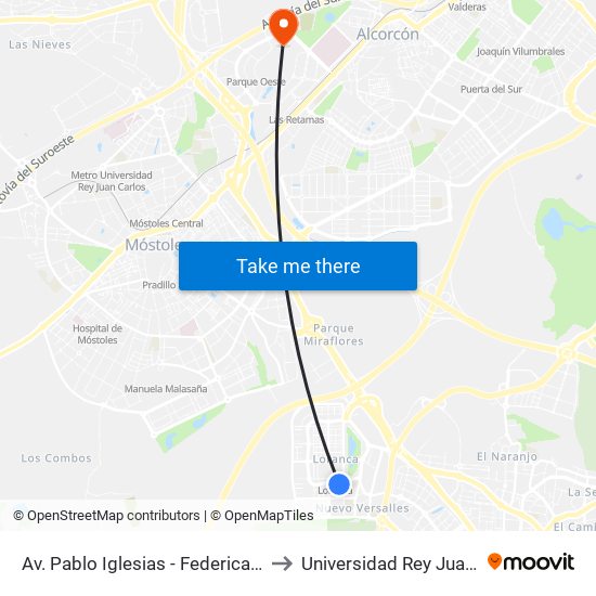 Av. Pablo Iglesias - Federica Montseny to Universidad Rey Juan Carlos map