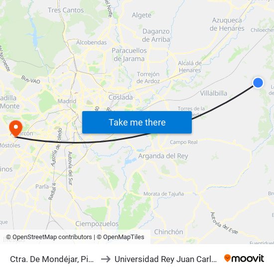 Ctra. De Mondéjar, Pioz to Universidad Rey Juan Carlos map