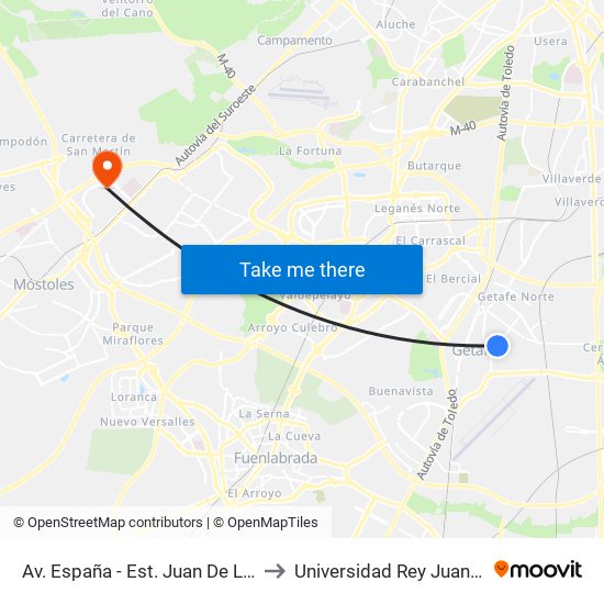Av. España - Est. Juan De La Cierva to Universidad Rey Juan Carlos map