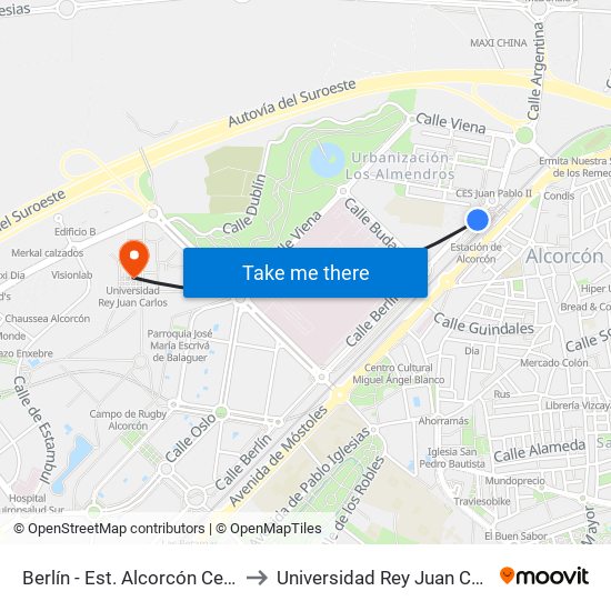Berlín - Est. Alcorcón Central to Universidad Rey Juan Carlos map