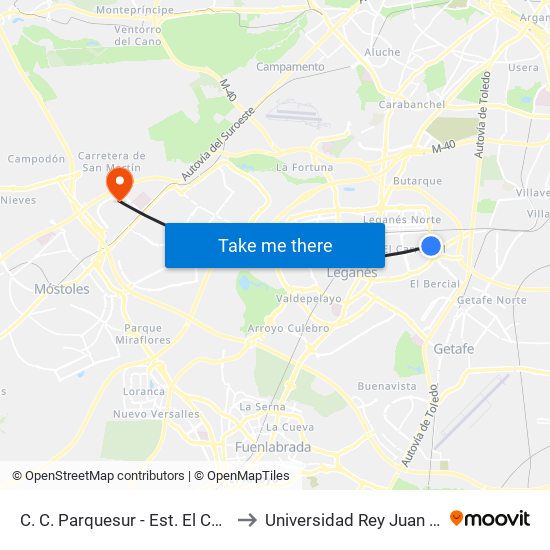 C. C. Parquesur - Est. El Carrascal to Universidad Rey Juan Carlos map