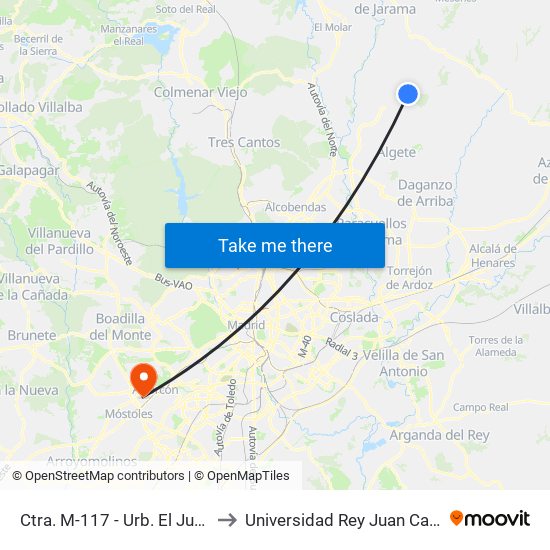 Ctra. M-117 - Urb. El Juncal to Universidad Rey Juan Carlos map