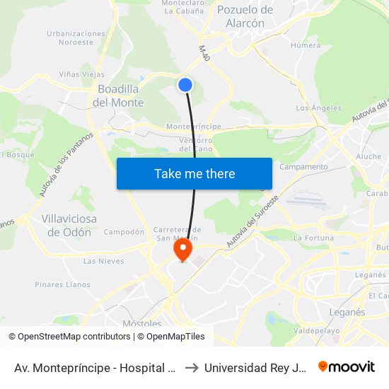 Av. Montepríncipe - Hospital Montepríncipe to Universidad Rey Juan Carlos map