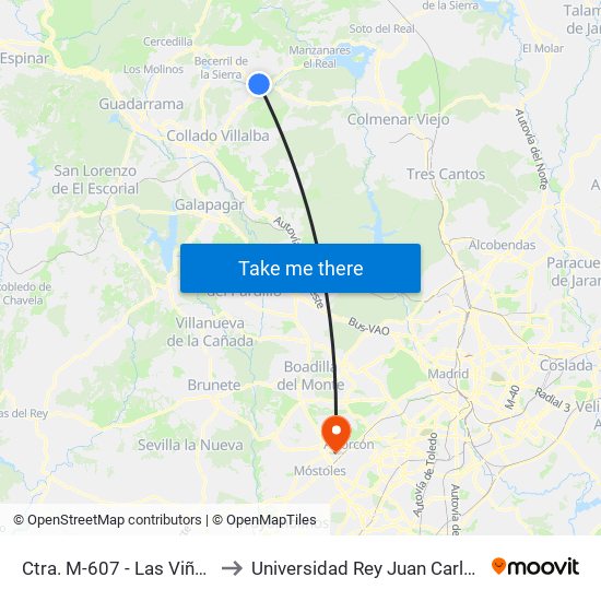 Ctra. M-607 - Las Viñas to Universidad Rey Juan Carlos map