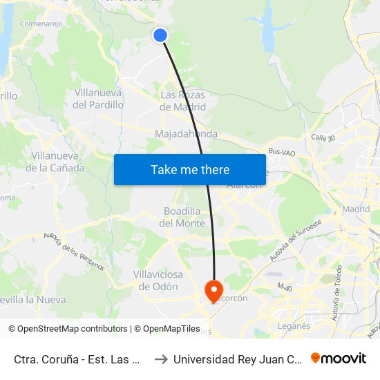 Ctra. Coruña - Est. Las Matas to Universidad Rey Juan Carlos map
