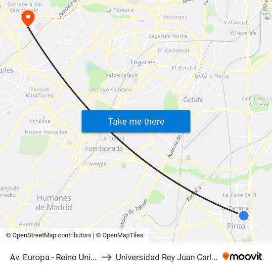 Av. Europa - Reino Unido to Universidad Rey Juan Carlos map