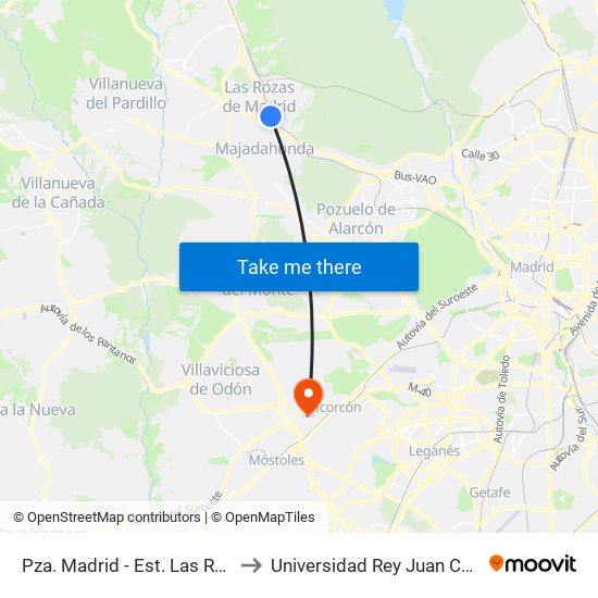 Pza. Madrid - Est. Las Rozas to Universidad Rey Juan Carlos map