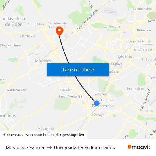 Móstoles - Fátima to Universidad Rey Juan Carlos map