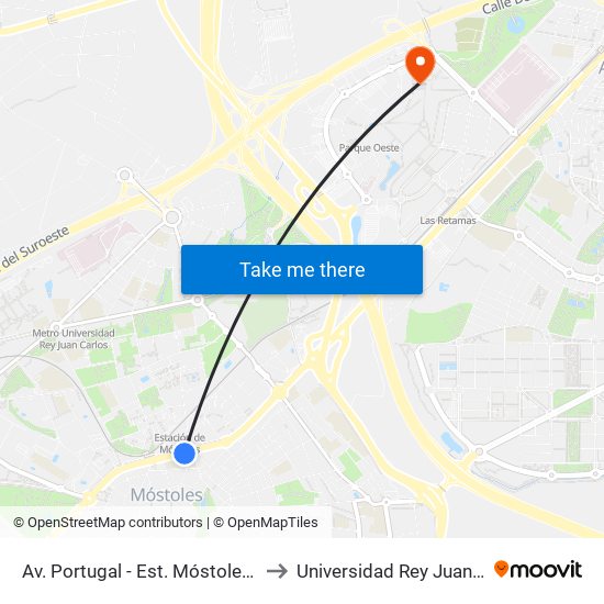 Av. Portugal - Est. Móstoles Central to Universidad Rey Juan Carlos map