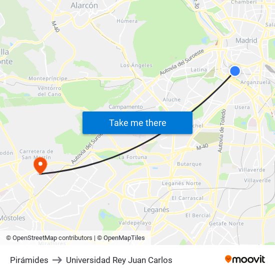 Pirámides to Universidad Rey Juan Carlos map