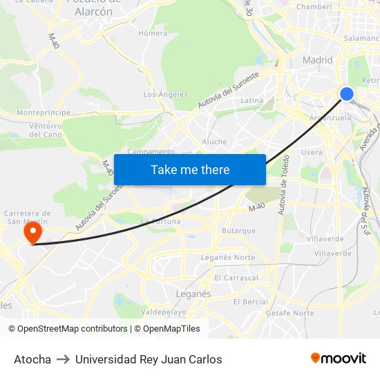 Atocha to Universidad Rey Juan Carlos map