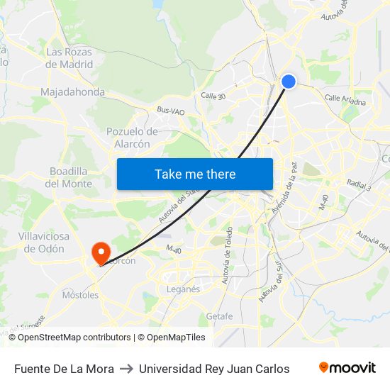 Fuente De La Mora to Universidad Rey Juan Carlos map