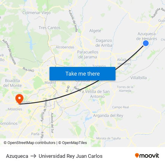 Azuqueca to Universidad Rey Juan Carlos map