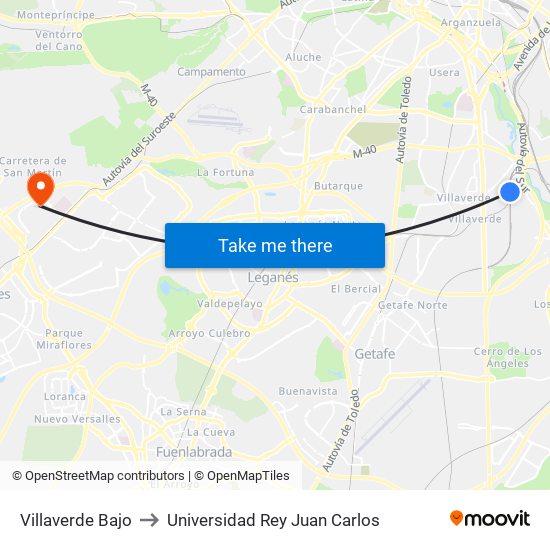 Villaverde Bajo to Universidad Rey Juan Carlos map