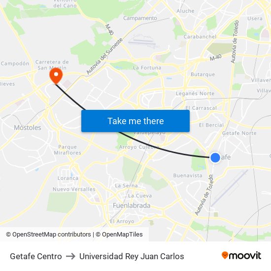 Getafe Centro to Universidad Rey Juan Carlos map