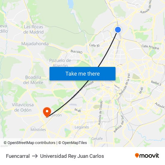 Fuencarral to Universidad Rey Juan Carlos map