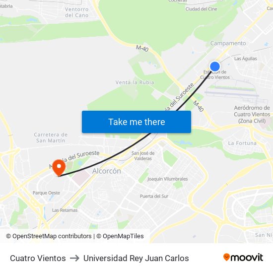 Cuatro Vientos to Universidad Rey Juan Carlos map