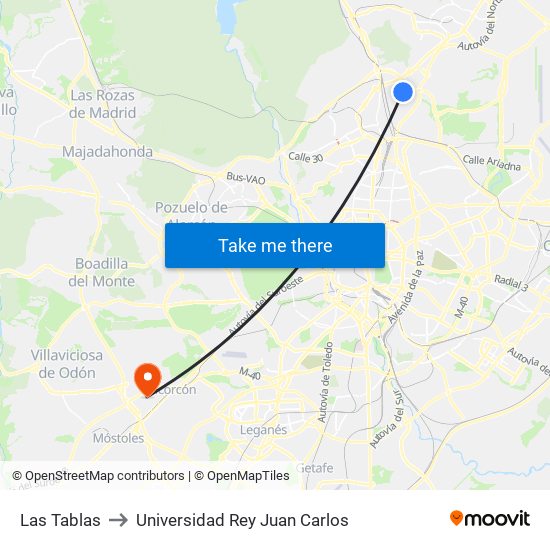 Las Tablas to Universidad Rey Juan Carlos map