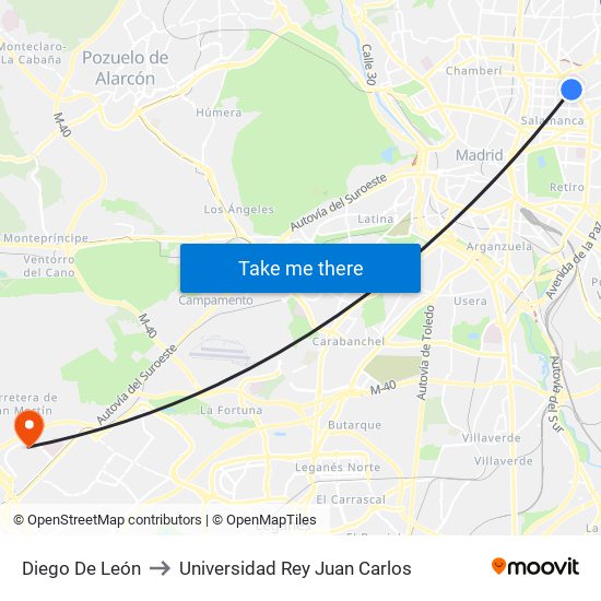 Diego De León to Universidad Rey Juan Carlos map
