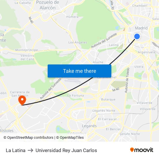 La Latina to Universidad Rey Juan Carlos map