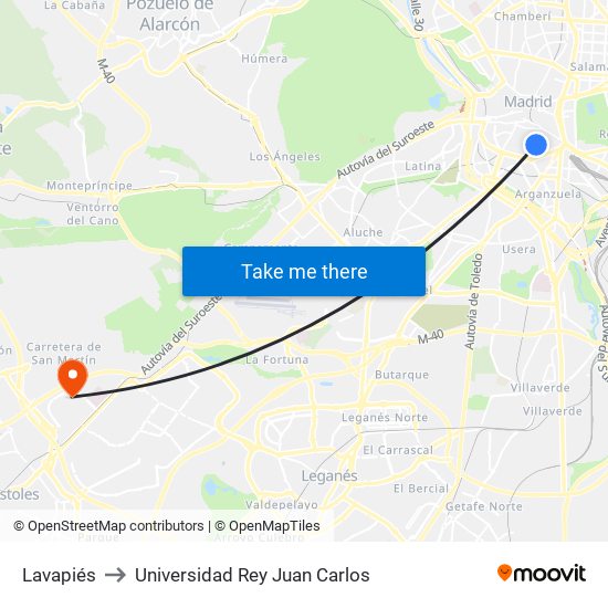 Lavapiés to Universidad Rey Juan Carlos map