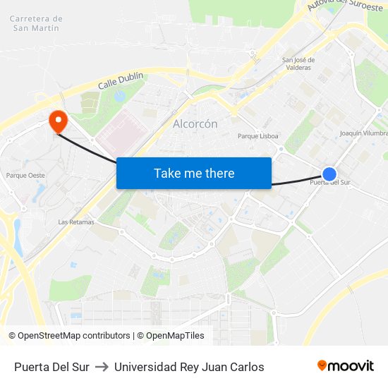 Puerta Del Sur to Universidad Rey Juan Carlos map