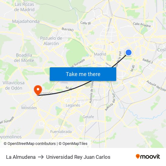La Almudena to Universidad Rey Juan Carlos map