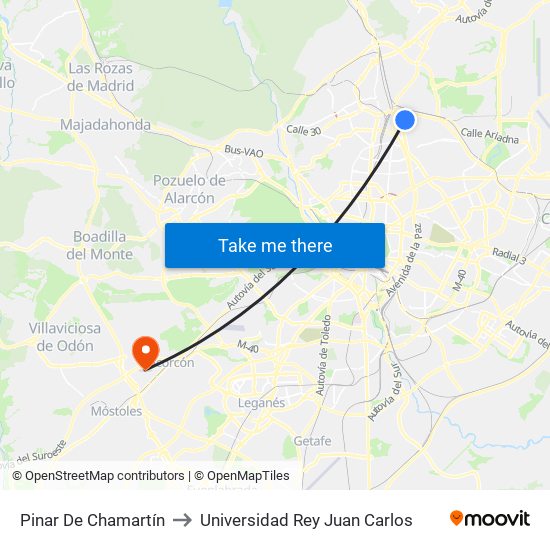 Pinar De Chamartín to Universidad Rey Juan Carlos map