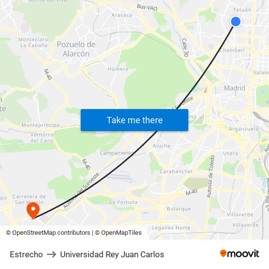 Estrecho to Universidad Rey Juan Carlos map