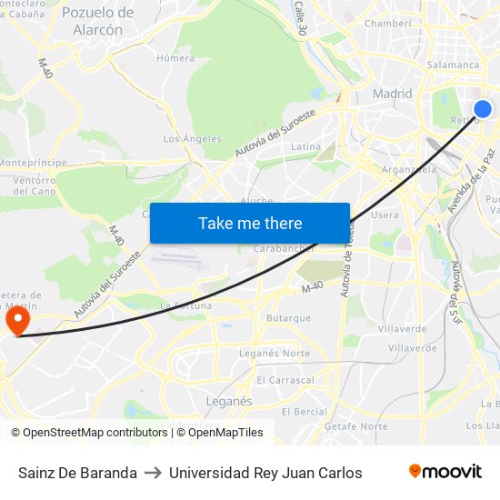 Sainz De Baranda to Universidad Rey Juan Carlos map