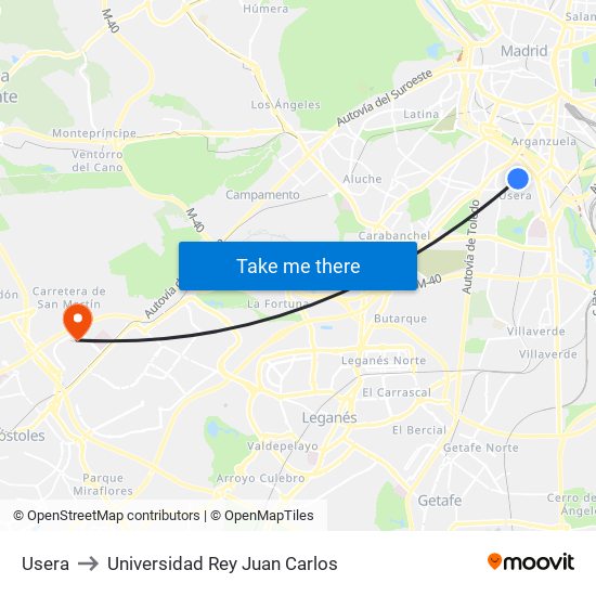Usera to Universidad Rey Juan Carlos map