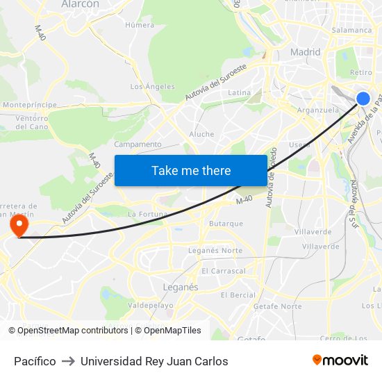 Pacífico to Universidad Rey Juan Carlos map