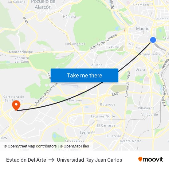 Estación Del Arte to Universidad Rey Juan Carlos map