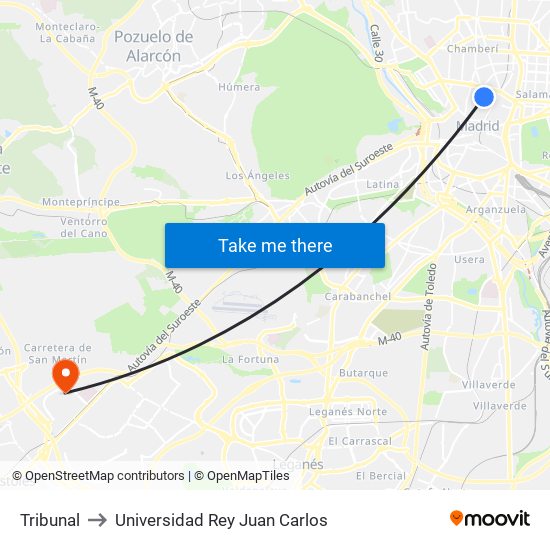 Tribunal to Universidad Rey Juan Carlos map