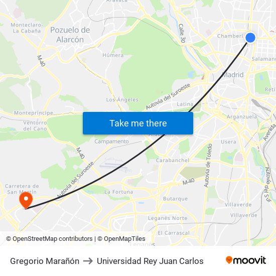 Gregorio Marañón to Universidad Rey Juan Carlos map