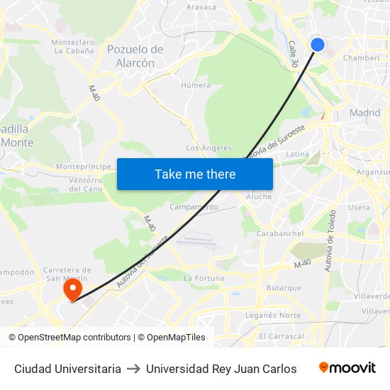 Ciudad Universitaria to Universidad Rey Juan Carlos map